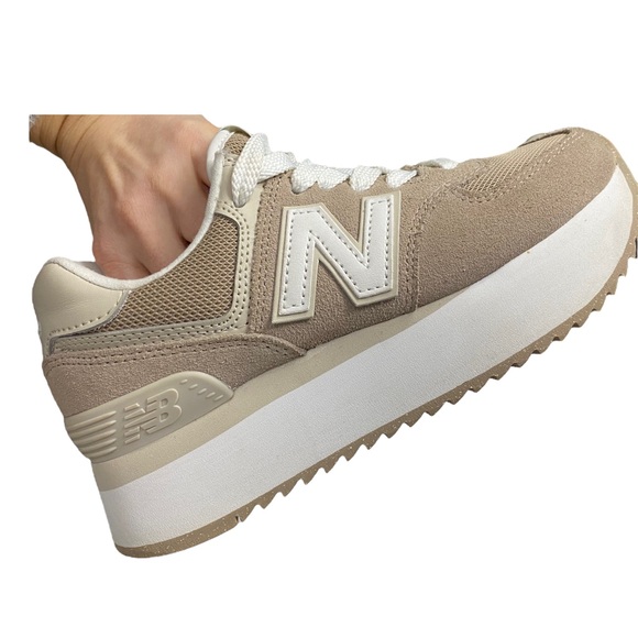 Women’s New Balance 574+ Stacked Timberwolf Driftwood - Picture 2 of 6